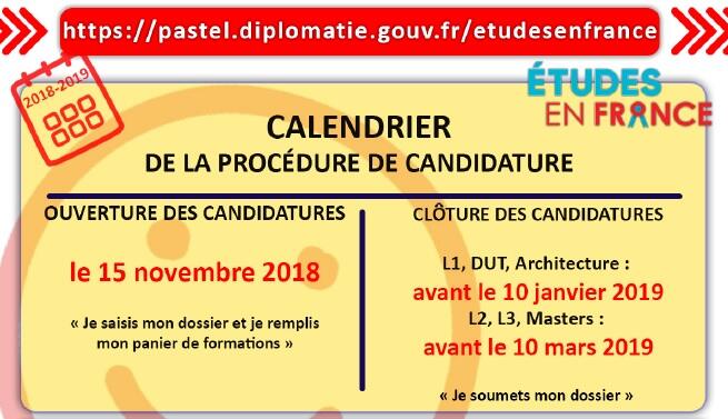 Calendrier des candidatures 2018/2019 Calendrier des candidatures 2018/2019
